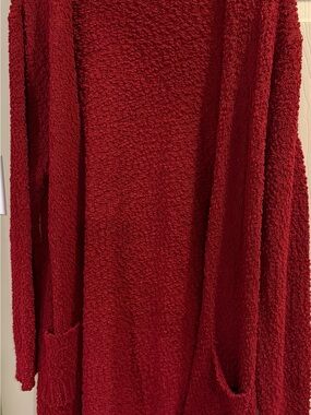 Cozy Plush Open Cardigan - Deep Red